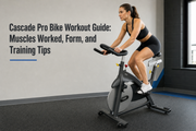 Cascade Pro Bike with a rider demonstrating proper indoor cycling setup and form