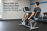 Precor RBK 815 recumbent bike being used with proper seated cycling form