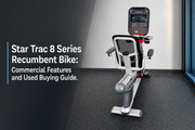Star Trac 8 Series Recumbent Bike with supported mesh-back seat and console in a commercial gym