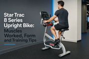 Star Trac 8 Series Upright Bike being used with proper setup and upright cycling form