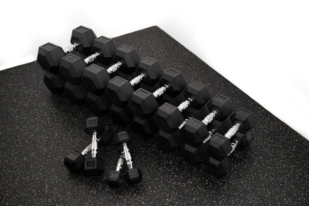Rubber HEX Dumbbell Set 5-50 LBs